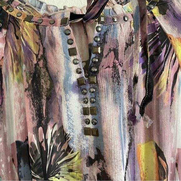 Mushka by Sienna Rose sheer stud blouse size Small fall sheer cinch waist LS - Picture 6 of 7